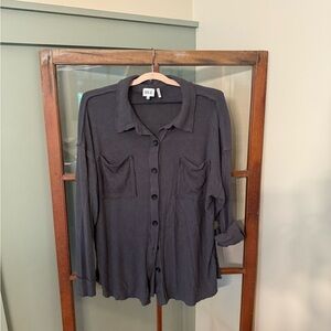 BKE Buckle Ribbed Boyfriend Layering Button-Up Shirt - Size Small